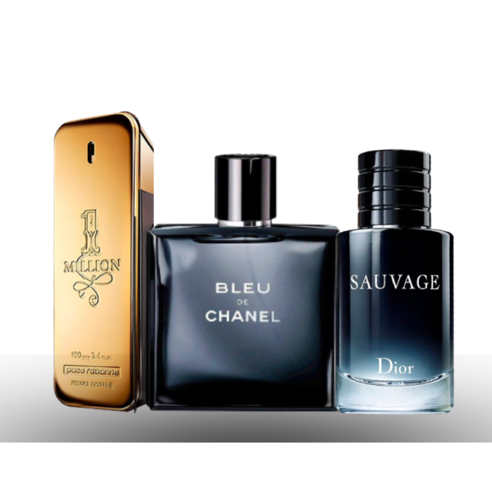 3 Herrenparfums – Sauvage von Dior, Bleu de Chanel und One Million von Paco Rabanne